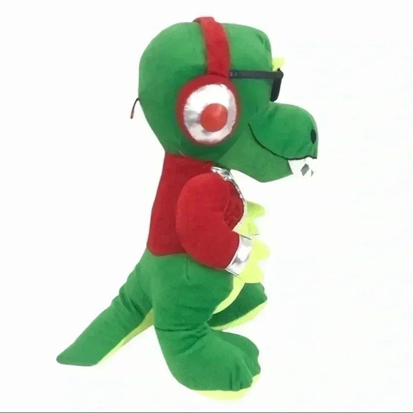 CLASSIC TOY PLUSH GREEN DINOSAUR SUNGLASSES AND HEADPHONES STUFFED ANIMAL - Picture 12 of 14